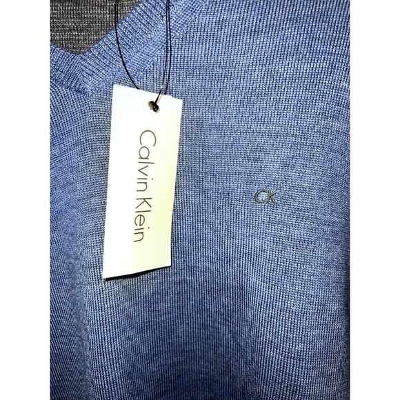 NWT Calvin Klein Extra Fine Merino Sweater Mens XL Blue V Neck MSRP $89.50 - Picture 2 of 7